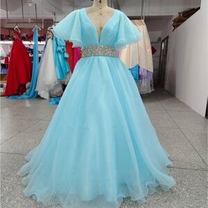 Custom Yubin Couture Chiffon Sky Blue Prom Pageant Gown Dress size 2/4